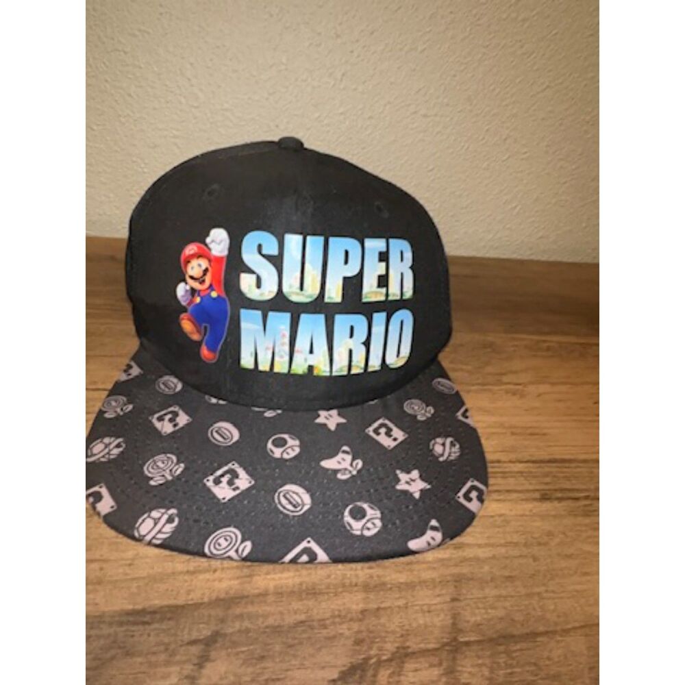 Nintendo Super Mario Bros Youth Sized Adjustable Snapback Hat Cap Black Flatbill